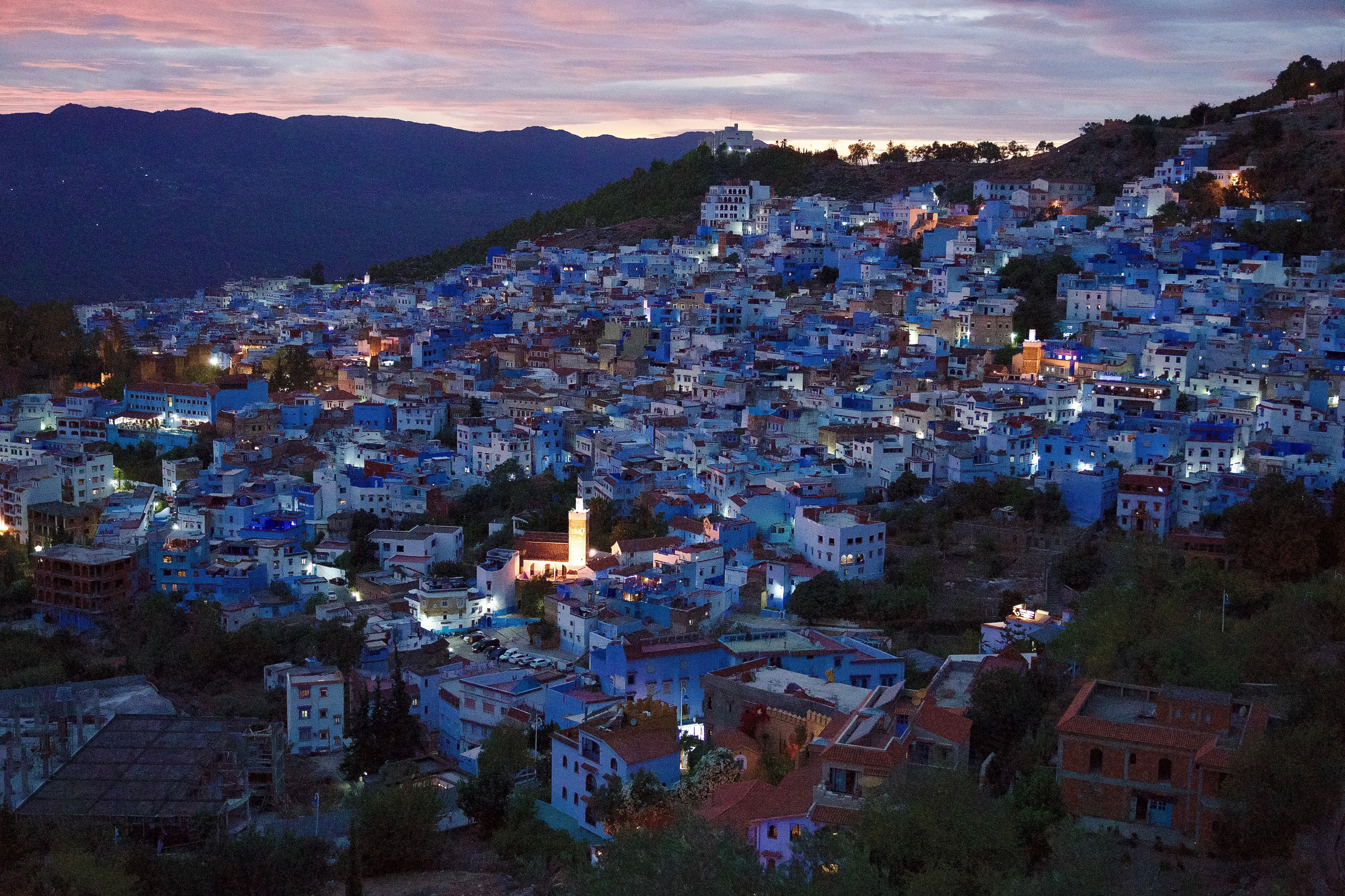 Chefchaouen blue city at twilight